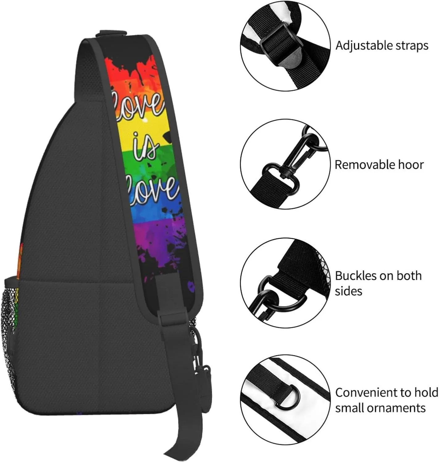 Rainbow Pride Love Is Love Chest Sling Bag Crossbody Shoulder Backpack Bag Gym Cycling Daypack Travel Hiking Cross Bag