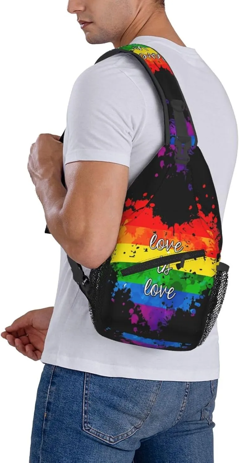 Rainbow Pride Love Is Love Chest Sling Bag Crossbody Shoulder Backpack Bag Gym Cycling Daypack Travel Hiking Cross Bag