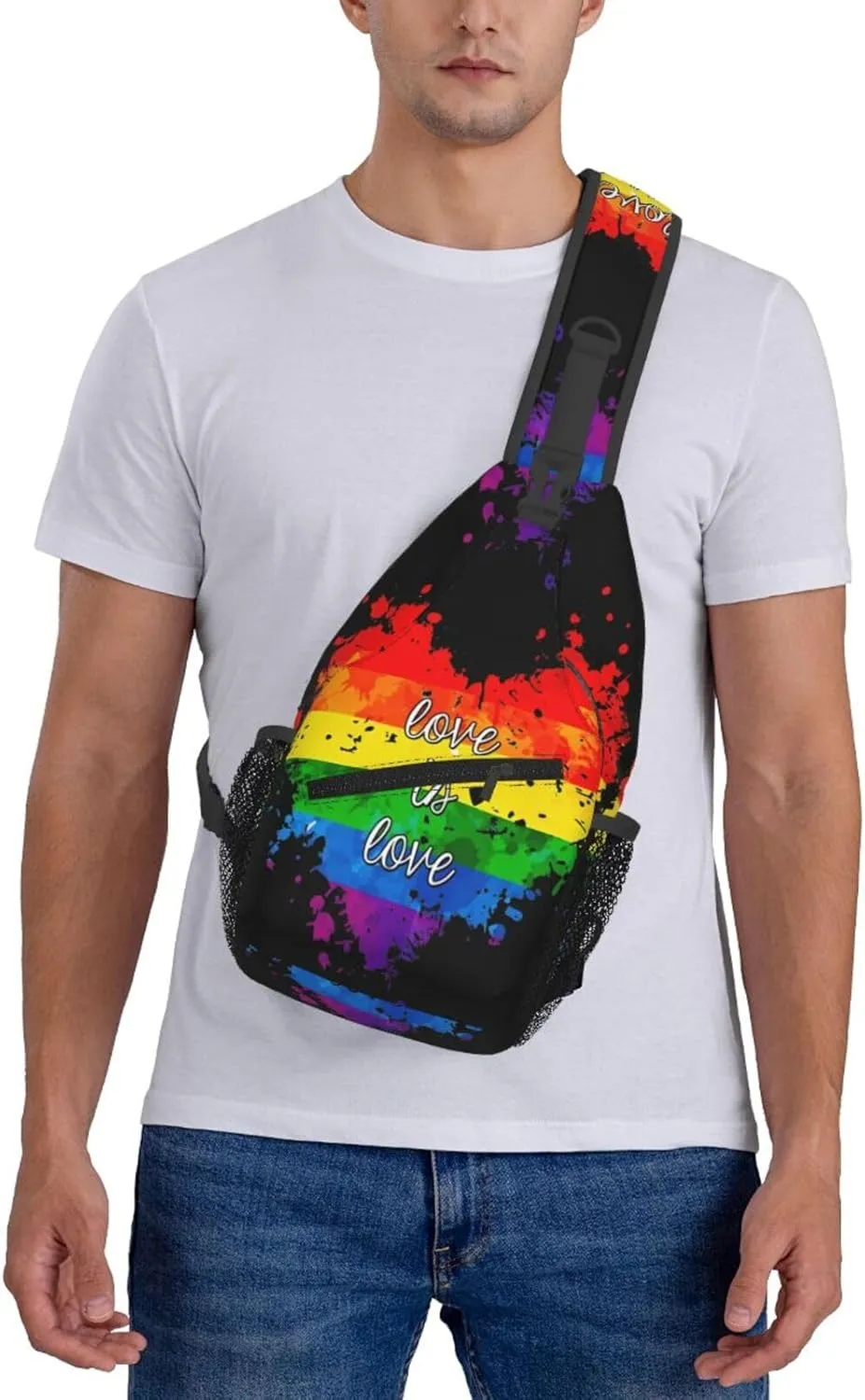 Rainbow Pride Love Is Love Chest Sling Bag Crossbody Shoulder Backpack Bag Gym Cycling Daypack Travel Hiking Cross Bag