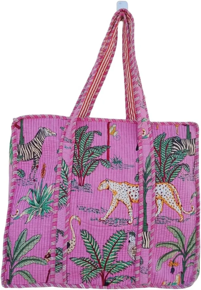 RAJBHOOMI HANDICRAFTS Women Floral Tote Hand Bag - Lightweight Travel Bag Purse Cotton Shoulder Tote Bag For Shopping Grocery & Beach Bag