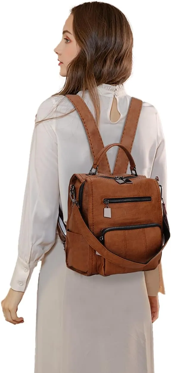 RAVUO Backpack Purse for Women, Fashion Leather Handbags Designer Convertible Satchel Ladies Shoulder Bag 3 Ways to Carry