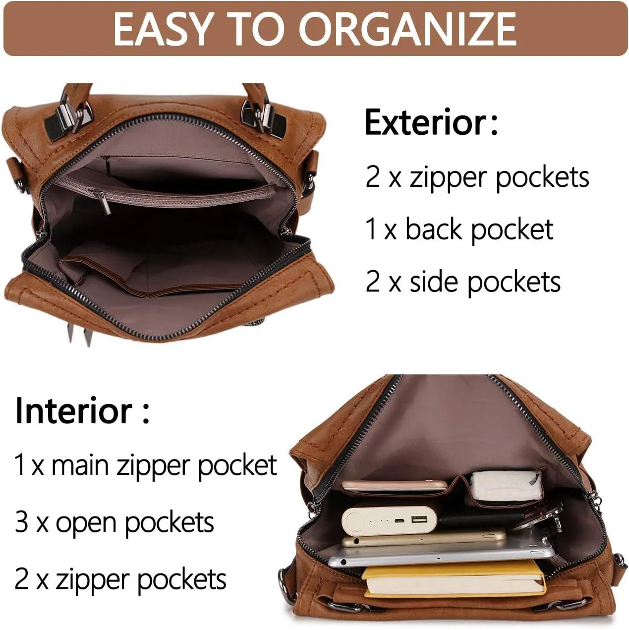 RAVUO Backpack Purse for Women, Fashion Leather Handbags Designer Convertible Satchel Ladies Shoulder Bag 3 Ways to Carry