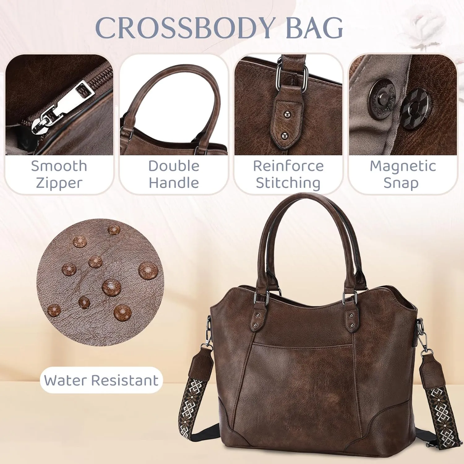 RAVUO Hobo Bag for Women, Vegan Leather Top Handle Handbag Shoulder Purse Chic Ladies Crossbody Bag W Guitar Strap