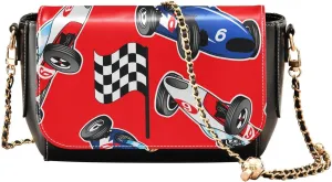 Red White Blue Racing Cars PU Leather Small Crossbody Bag for Women Lightweight Cell Phone Purse with Adjustable Strap Shoulder Bag for Traveling Shopping Hiking Gift