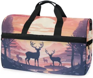 Reindeer Elk 3 Travel Duffel Bag Luggage Sports Gym Bags With Shoes Compartment Large Capacity Lightweight Duffle Bag For Men Women