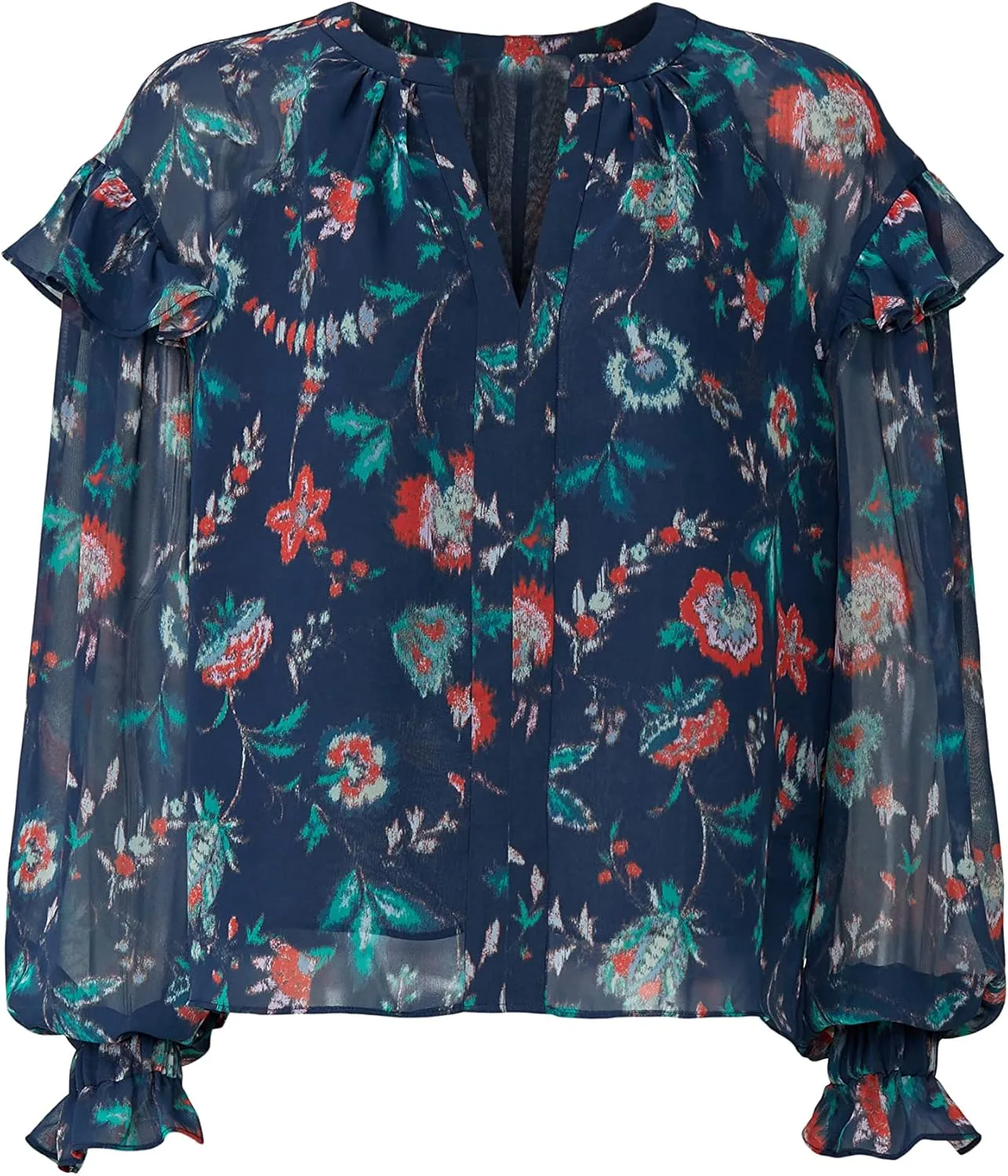 Rent The Runway Pre-Loved Blue Floral Ruffle Blouse