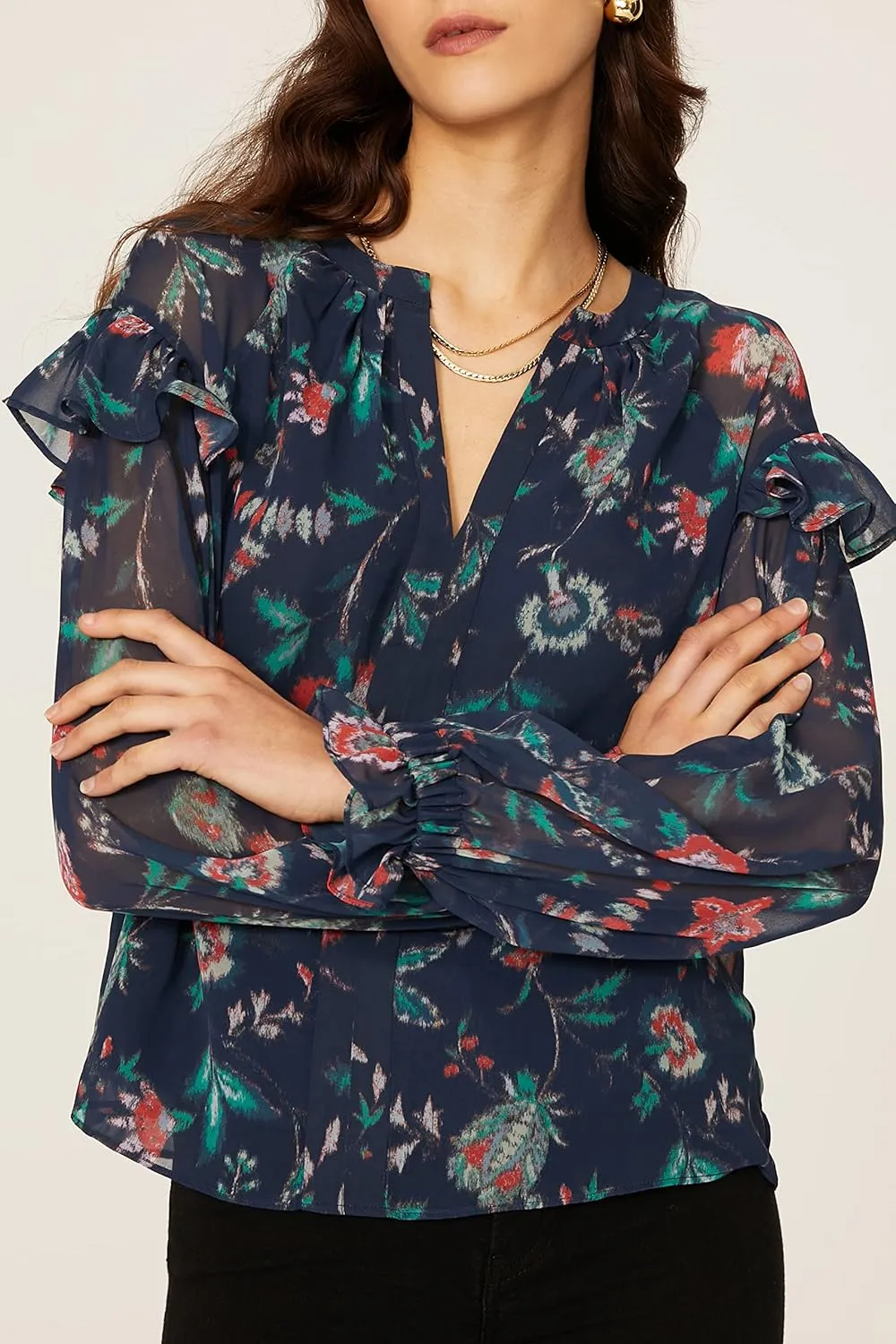 Rent The Runway Pre-Loved Blue Floral Ruffle Blouse