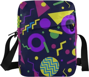 Retro 80s Colorful Geometric Small Crossbody Bag for Men Women Mini Messenger Bag Shoulder Handbag With Adjustable Straps