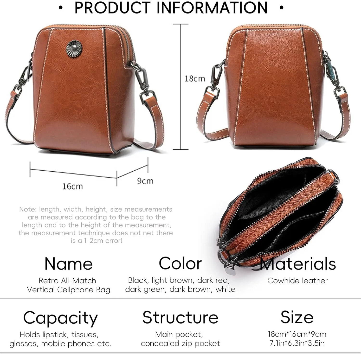 Retro All-Match Vertical Cellphone Bag, The Happy Wind Purse, Crossbody Leather Shoulder Bags and Clutches (Color #2)