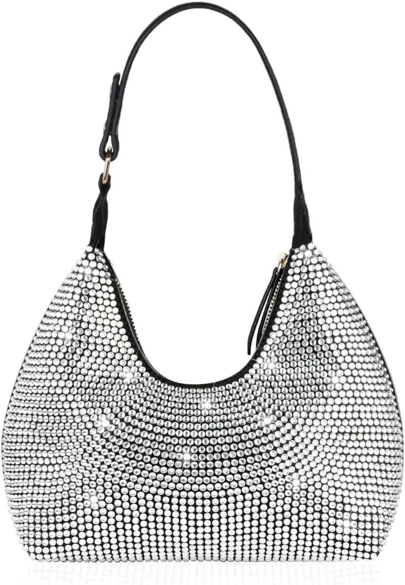 Rhinestone Handbag Black Clutch Purses for Women Evening Shoulder Diamond Bling Crystal Bag for Wedding Prom