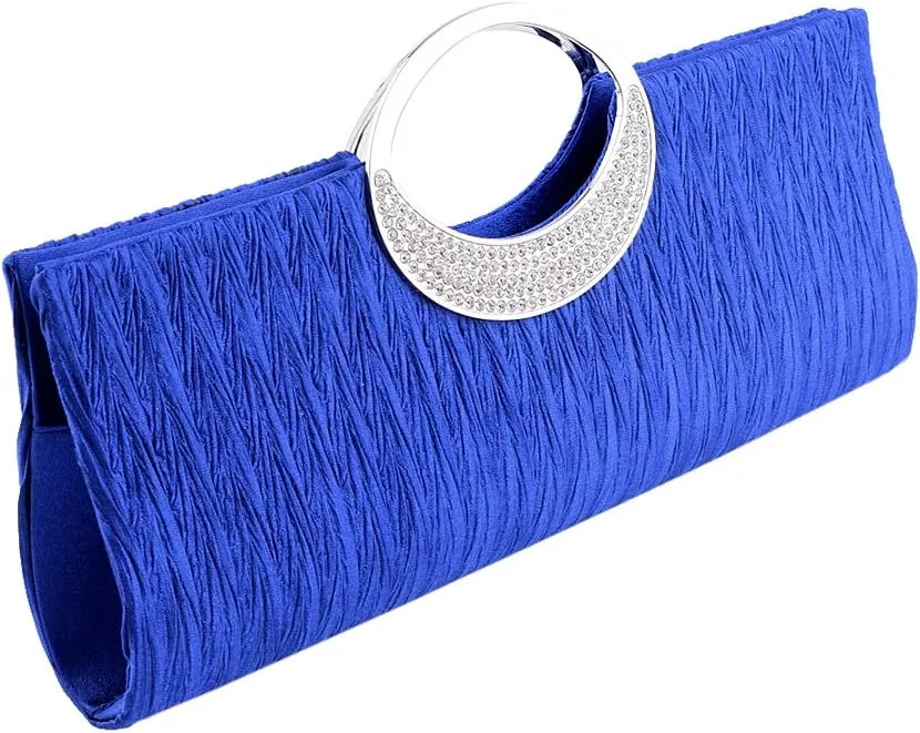 Rhinestone Satin Pleated Evening Clutches Bridal Wedding Handbag Purse Evening Bags