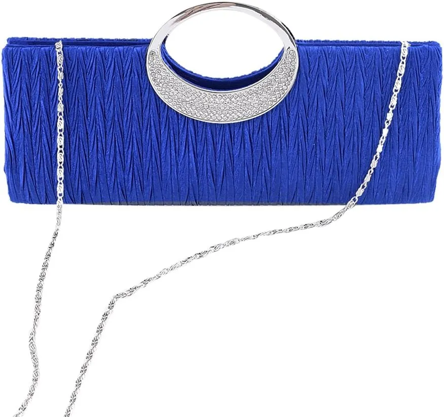 Rhinestone Satin Pleated Evening Clutches Bridal Wedding Handbag Purse Evening Bags