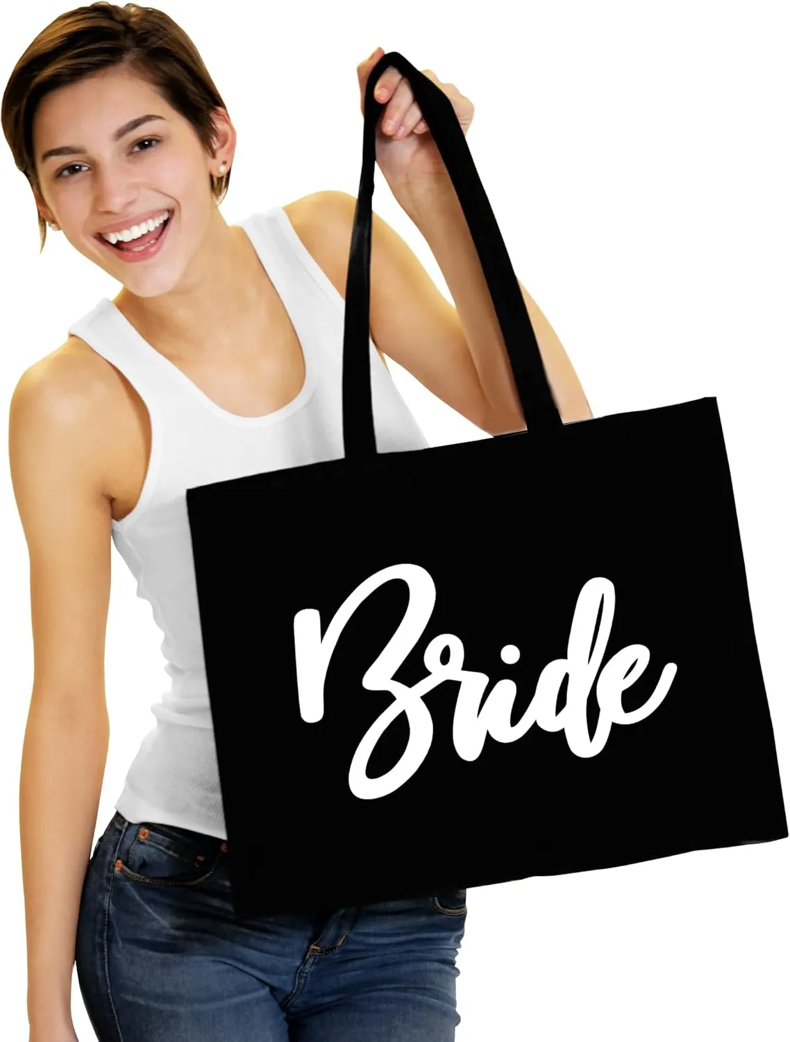 RhinestoneSash Bride Tote Bag - JUMBO SIZE 18" x 14" XL Cotton Canvas Wedding Totes - Engagement and Bridal Shower Gifts