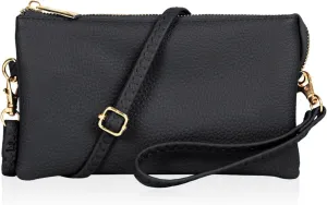 RIAH FASHION Convertible Vegan Leather Wallet Purse Clutch - Small Handbag Phone/Card Slots & Detachable Wristlet/Crossbody