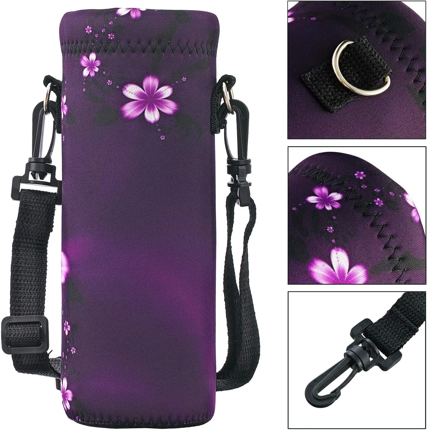 RICHEN Neoprene Water Bottle Carrier Bag with Adjustable Shoulder Strap,Insulated Water Bottle Cover for Stainless Steel/Glass/Plastic Bottles