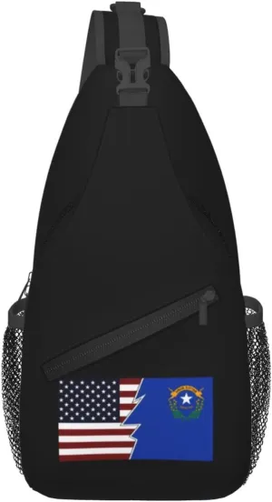 Ripped Style American And Flag Of Nevada Crossbody Bags For Women Men Chest Backpack Gym Shoulder Bag Travel Outdoor Sports Casual Crossbody Bags