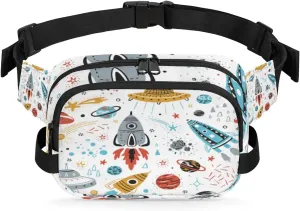 Rocket Flying Saucers Fanny Pack for Women Men Waterproof Belt Bag Crossbody Waist Bag with Adjustable Strap Fashion Waist Packs for Casual Running Gym Hiking Travel Workout Cycling