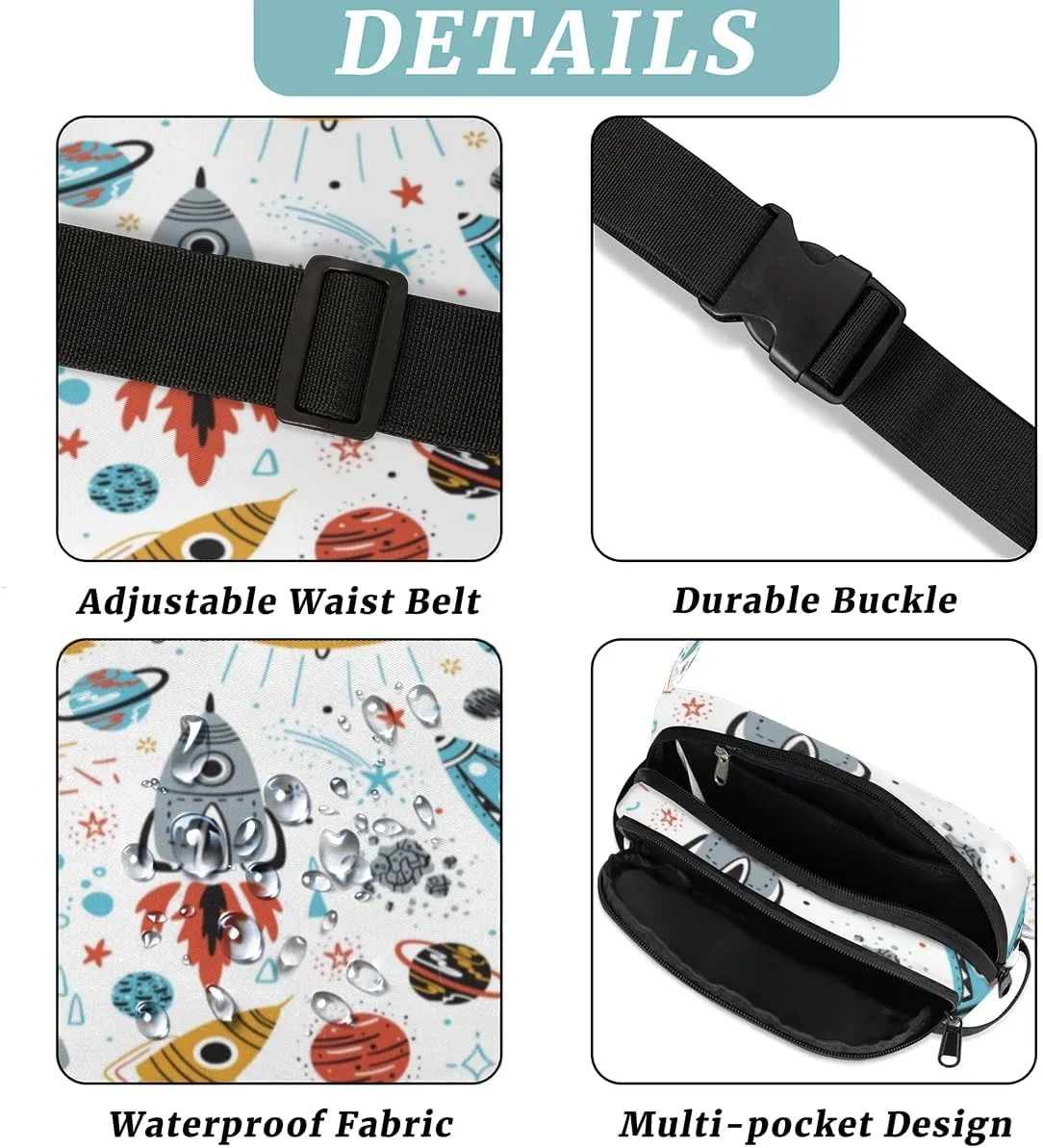 Rocket Flying Saucers Fanny Pack for Women Men Waterproof Belt Bag Crossbody Waist Bag with Adjustable Strap Fashion Waist Packs for Casual Running Gym Hiking Travel Workout Cycling