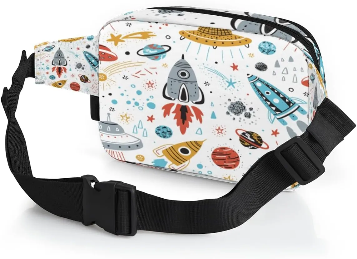Rocket Flying Saucers Fanny Pack for Women Men Waterproof Belt Bag Crossbody Waist Bag with Adjustable Strap Fashion Waist Packs for Casual Running Gym Hiking Travel Workout Cycling