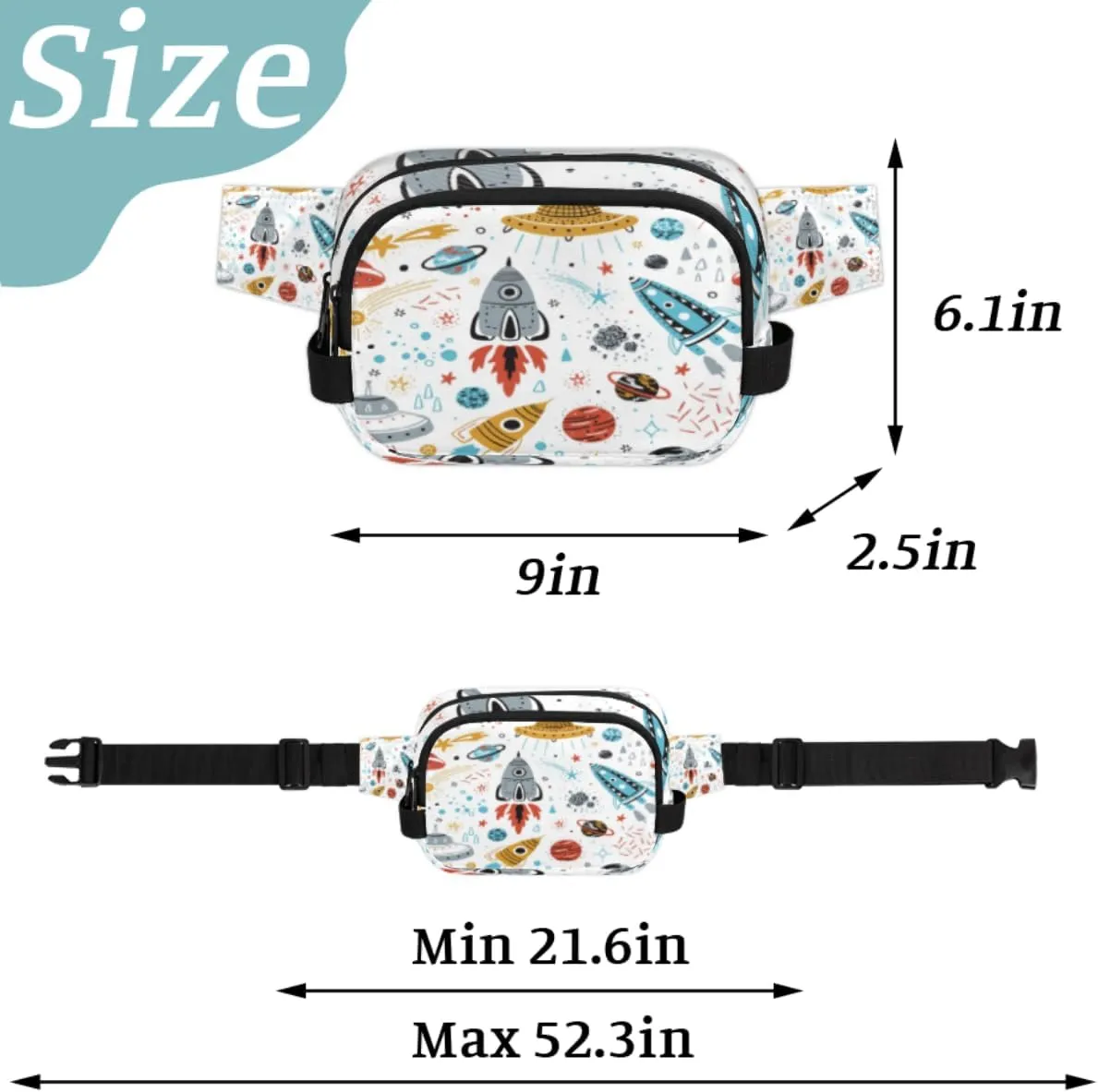 Rocket Flying Saucers Fanny Pack for Women Men Waterproof Belt Bag Crossbody Waist Bag with Adjustable Strap Fashion Waist Packs for Casual Running Gym Hiking Travel Workout Cycling