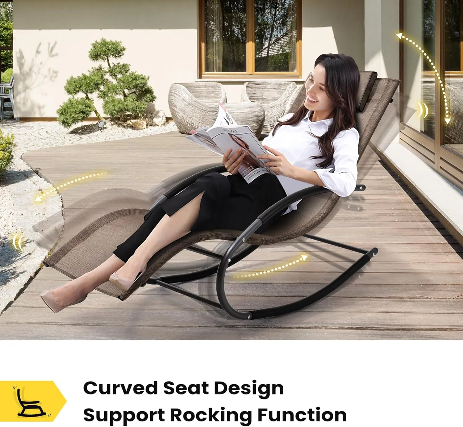 Rocking Outdoor Lounger Chair Chaise Lounge Zero Gravity Rocker - Patio Lounge Chair Rocking Sunlonger for Sunbathing, Napping for Patio, Garden, Living Room