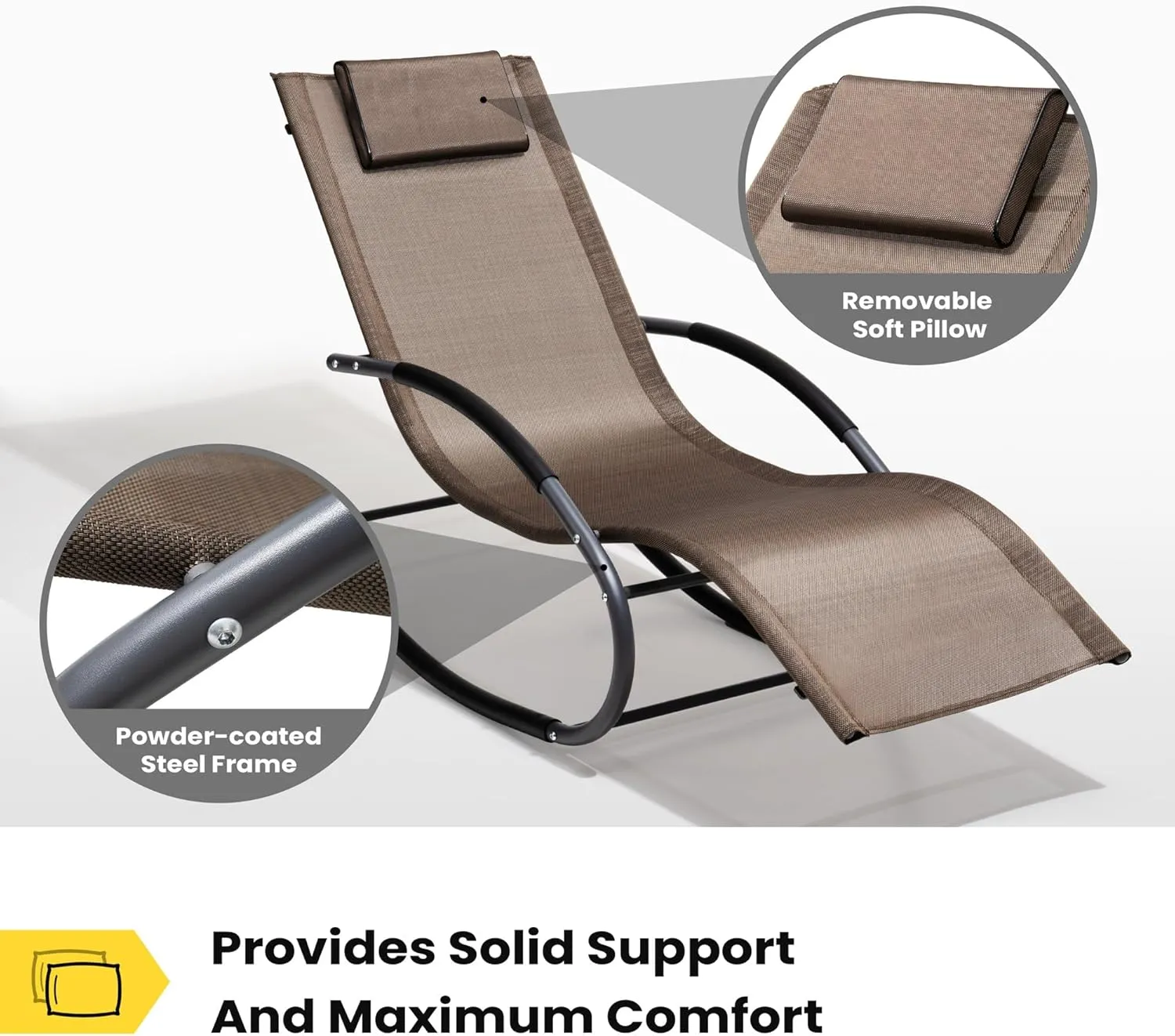 Rocking Outdoor Lounger Chair Chaise Lounge Zero Gravity Rocker - Patio Lounge Chair Rocking Sunlonger for Sunbathing, Napping for Patio, Garden, Living Room