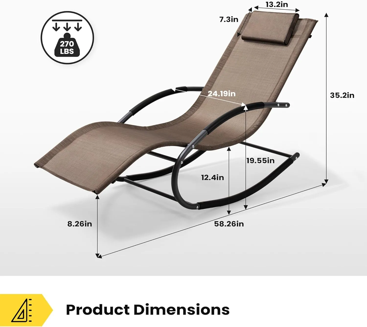 Rocking Outdoor Lounger Chair Chaise Lounge Zero Gravity Rocker - Patio Lounge Chair Rocking Sunlonger for Sunbathing, Napping for Patio, Garden, Living Room