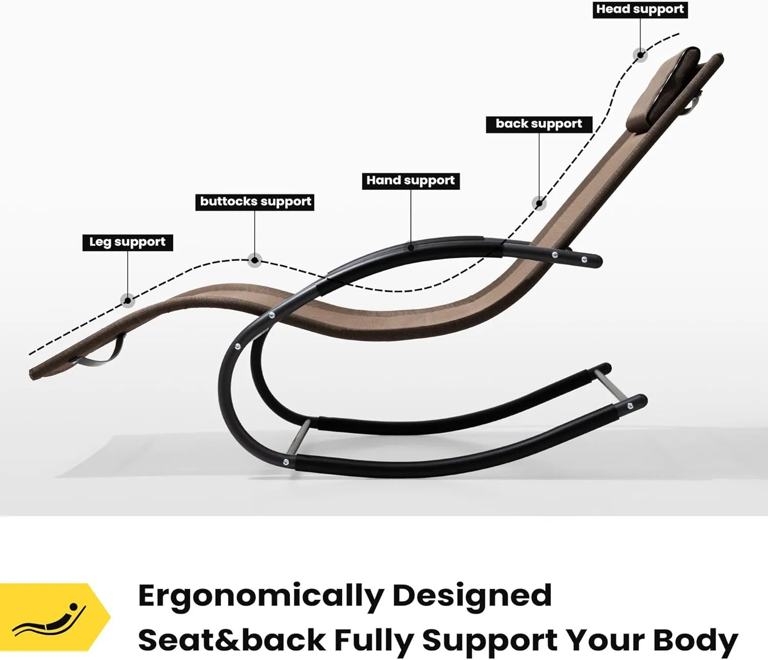 Rocking Outdoor Lounger Chair Chaise Lounge Zero Gravity Rocker - Patio Lounge Chair Rocking Sunlonger for Sunbathing, Napping for Patio, Garden, Living Room