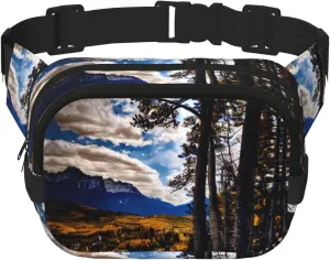 Rocky Mountain Range Print Square Double Layer functionality Waist Bag Unisex Crossbody Pack Travel Workout