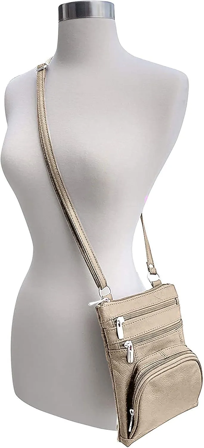 Roma Leathers Genuine X-Large Crossbody Purse, Multi-Pocket, Adjustable Strap, XL