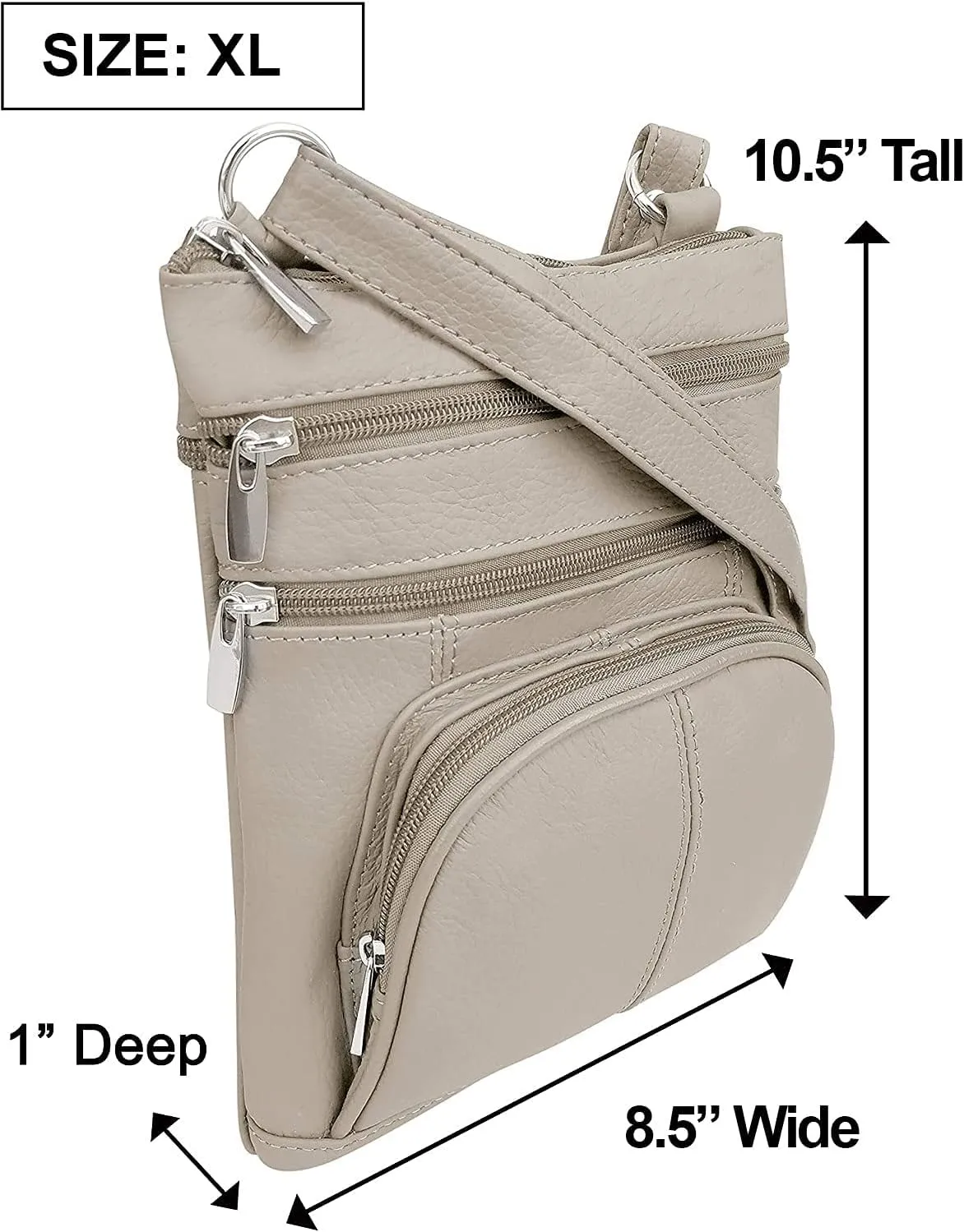 Roma Leathers Genuine X-Large Crossbody Purse, Multi-Pocket, Adjustable Strap, XL