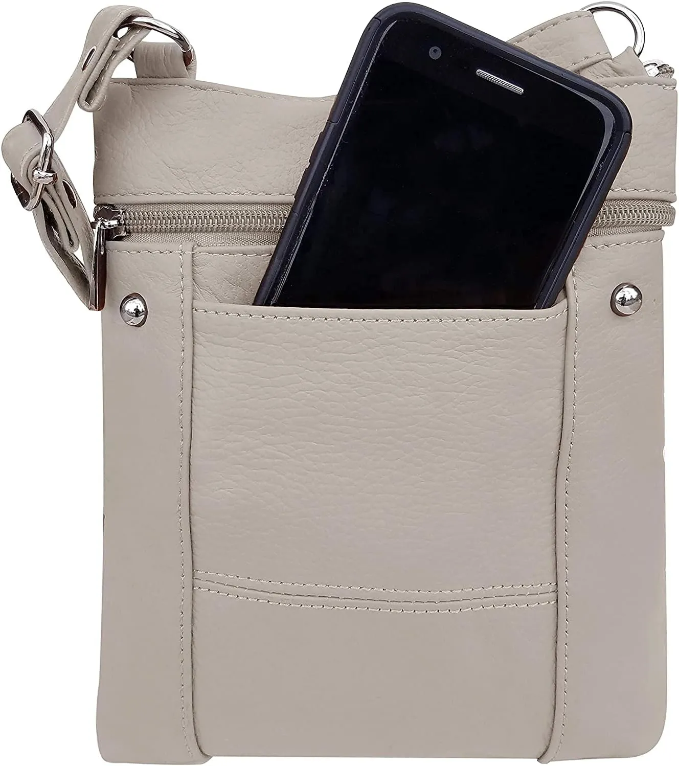 Roma Leathers Genuine X-Large Crossbody Purse, Multi-Pocket, Adjustable Strap, XL