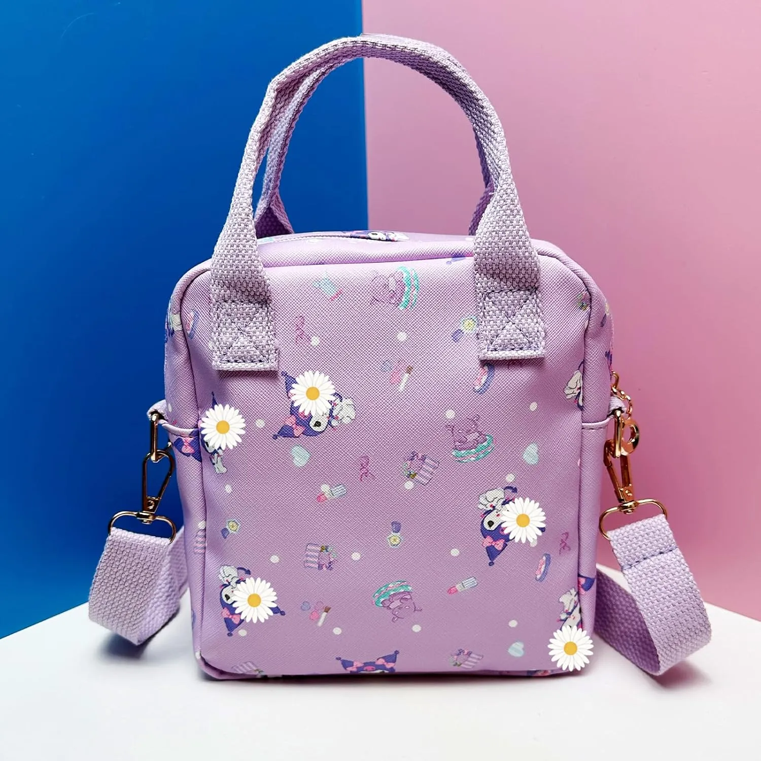 Rondlaho Kawaii Kitty PU Crossbody Bag with Handles Adjustable Shoulder Strap and Bracelet, Handbag with Zipper, Wallet Purse