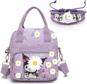 Rondlaho Kawaii Kitty PU Crossbody Bag with Handles Adjustable Shoulder Strap and Bracelet, Handbag with Zipper, Wallet Purse