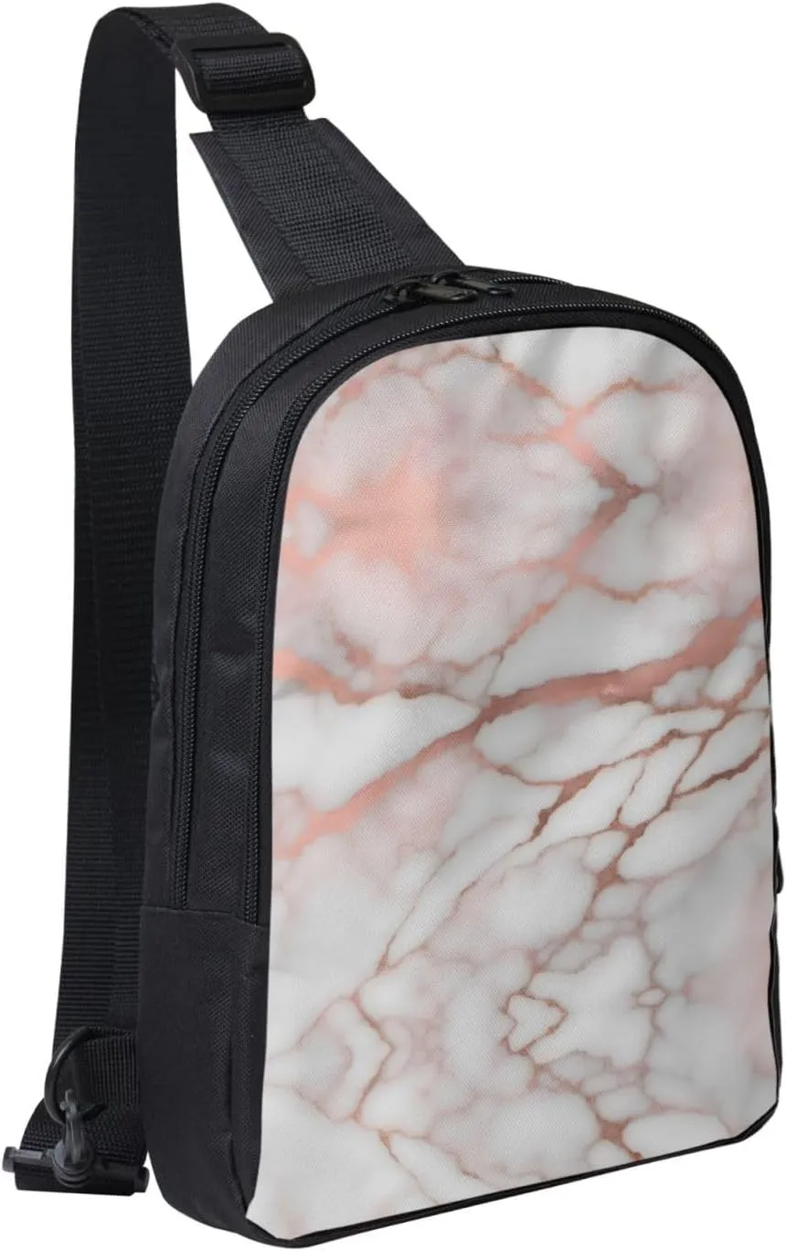 Rose Gold Marble Design Background Adjustable Strap Lightweight Chest Bag Dual Pocket Sling Bag Waterproof Sling Backpack Lightweight Crossbody Sling