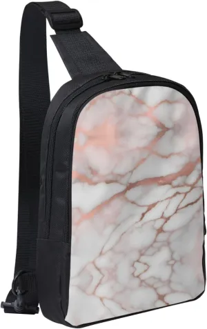 Rose Gold Marble Design Background Adjustable Strap Lightweight Chest Bag Dual Pocket Sling Bag Waterproof Sling Backpack Lightweight Crossbody Sling