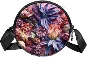 Round Crossbody Purse for Women, Shoulder Bag, Floral Botany Flower