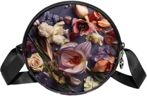 Round Crossbody Wallet, Circle Crossbody Purse Handbag, Floral Botany