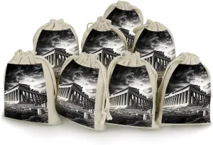 Ruins of A Temple Parthenon Acropolis Athens Greece Funny Drawstring Gifts Bag 8 Pieces Cotton Pouch Reusable Muslin Bags for Party Presents and Home Supplies 6.7x4.9 Inch