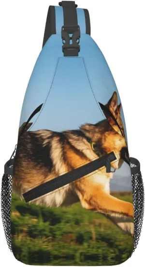 Running german shepherd dog Print Men's and Women's Crossbody Bags, Casual and Fashionable Single Shoulder Backpacks,Suitable for Hiking Chest Bags