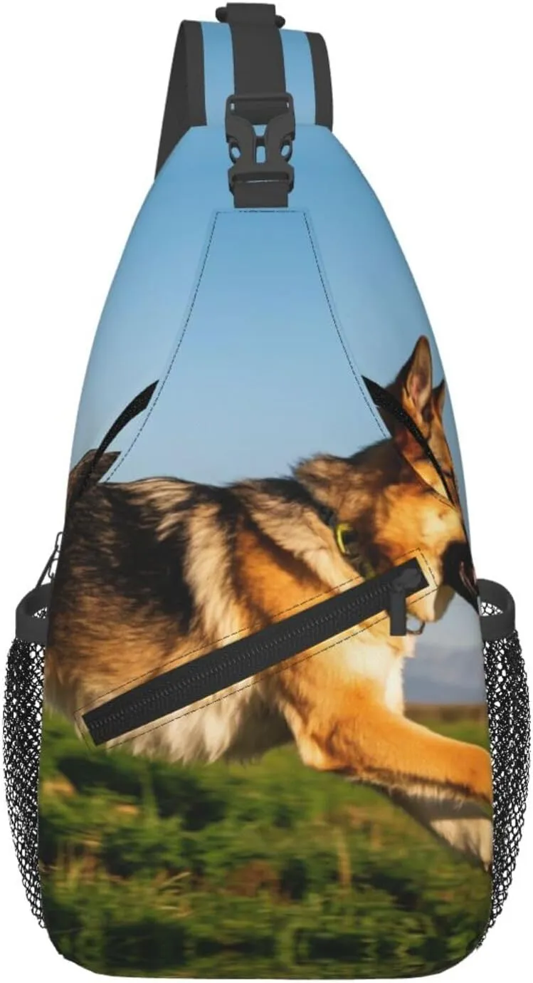 Running german shepherd dog Print Men's and Women's Crossbody Bags, Casual and Fashionable Single Shoulder Backpacks,Suitable for Hiking Chest Bags