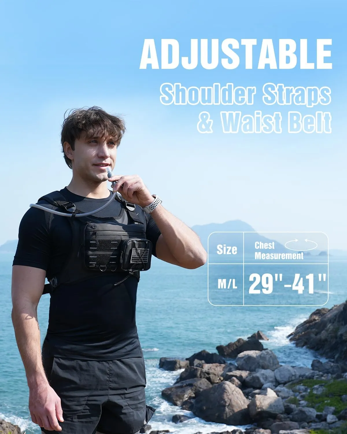 Running Vest with 2L Water Bladder, USA Original Patent, Lightweight Adjustable Chest Pack with Pistol Holster, Reflective Running Hydration Vest for Women Men for Hiking Marathon