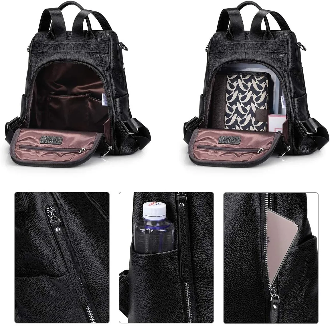 S-ZONE Leather Backpack Purses for Women Antitheft Rucksack Shoulder Bag Medium