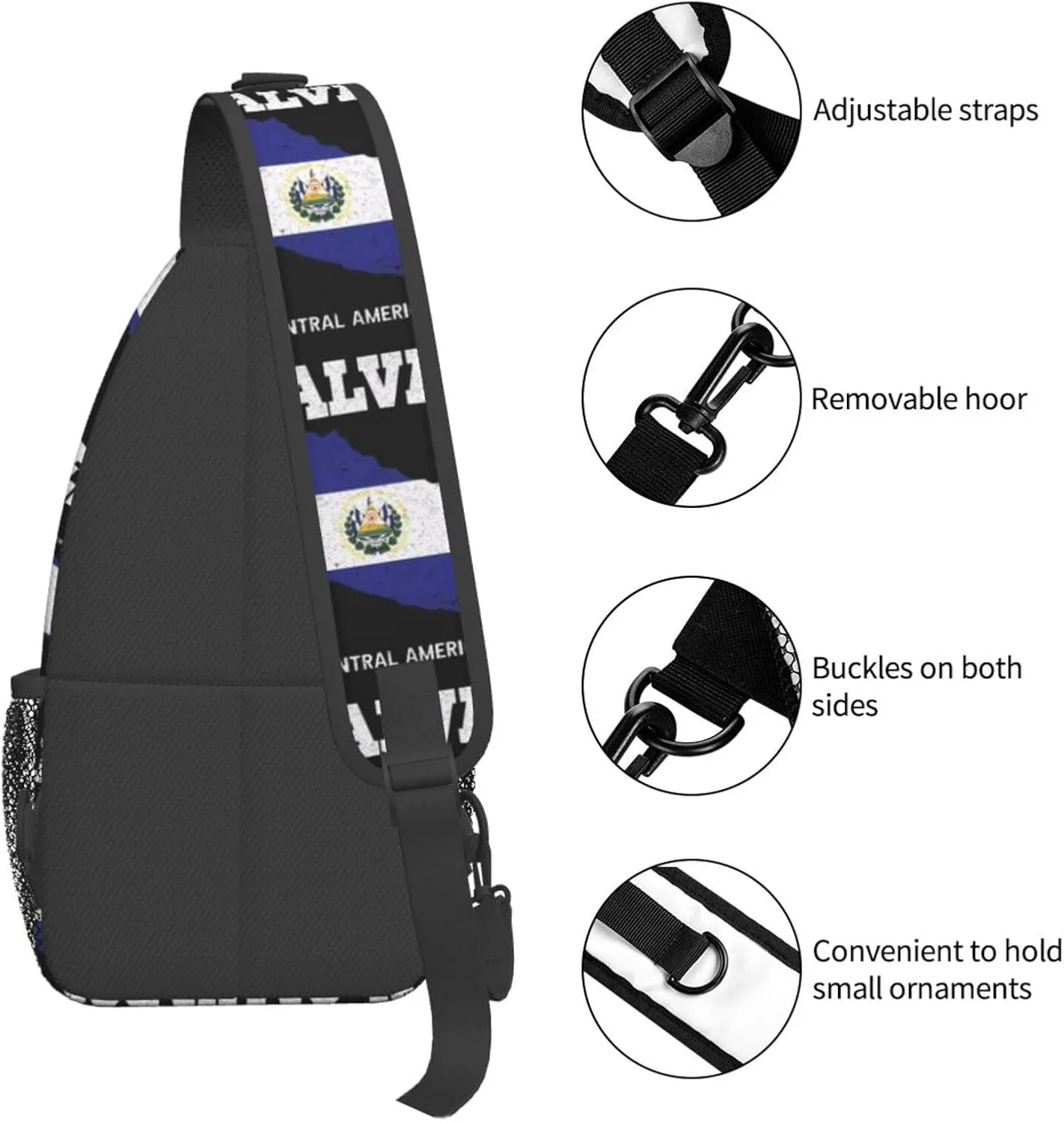 Salvadoran El Salvador Map Flag Chest Sling Bag Crossbody Shoulder Backpack Bag Gym Cycling Daypack Travel Hiking Cross Bag