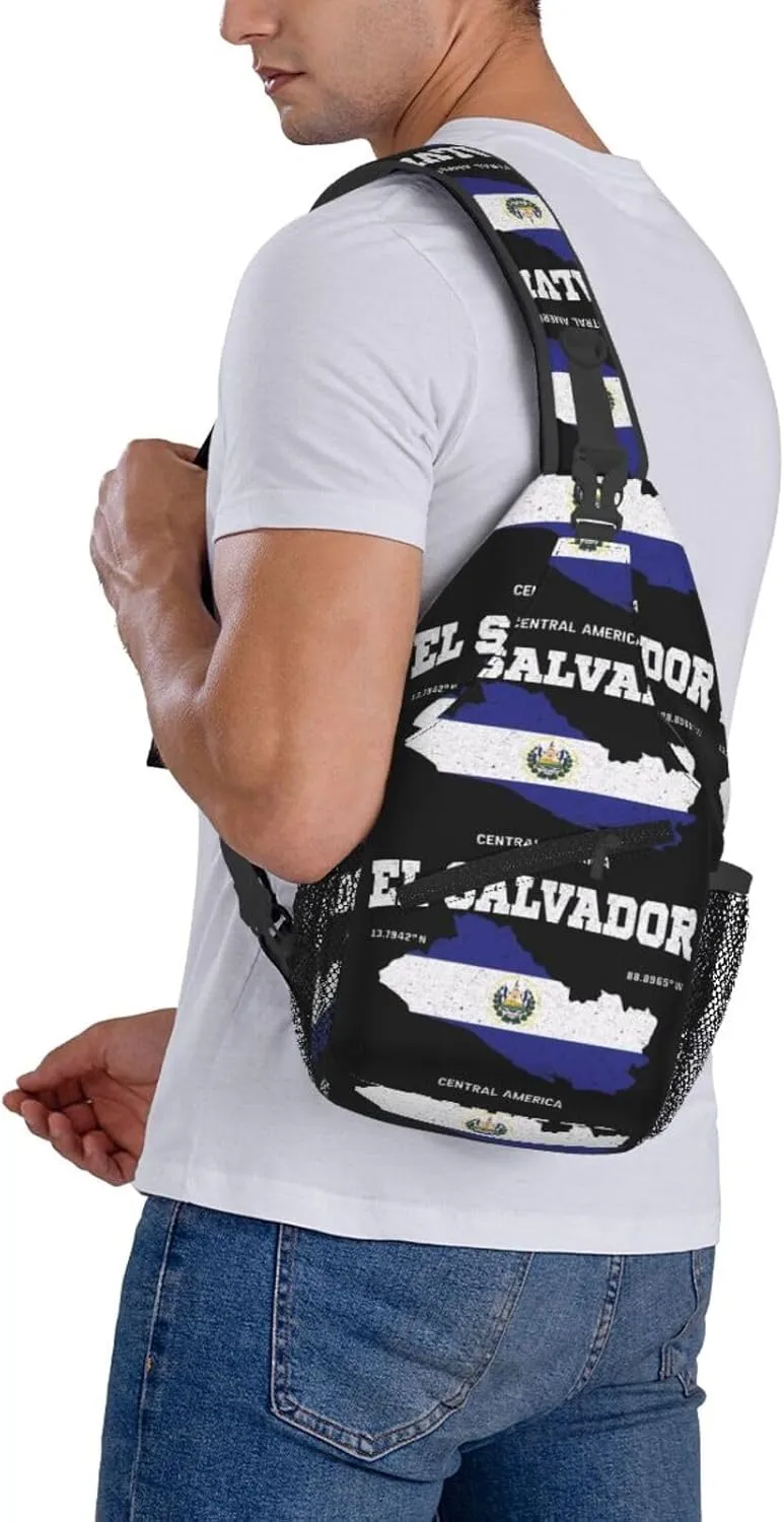 Salvadoran El Salvador Map Flag Chest Sling Bag Crossbody Shoulder Backpack Bag Gym Cycling Daypack Travel Hiking Cross Bag