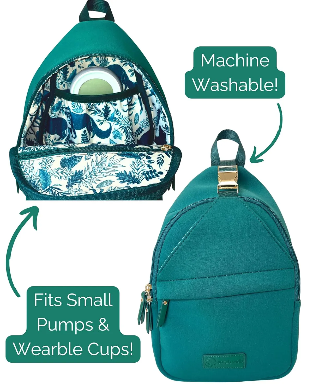 Sarah Wells Allie Sling Bag - Neoprene - Machine Washable - Insulated - Hands-Free Pumping (Forest Green)