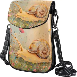Satchel Bag Snail Floral Blossom Flowers Purse Crossbody Leather Messenger Bag For Women