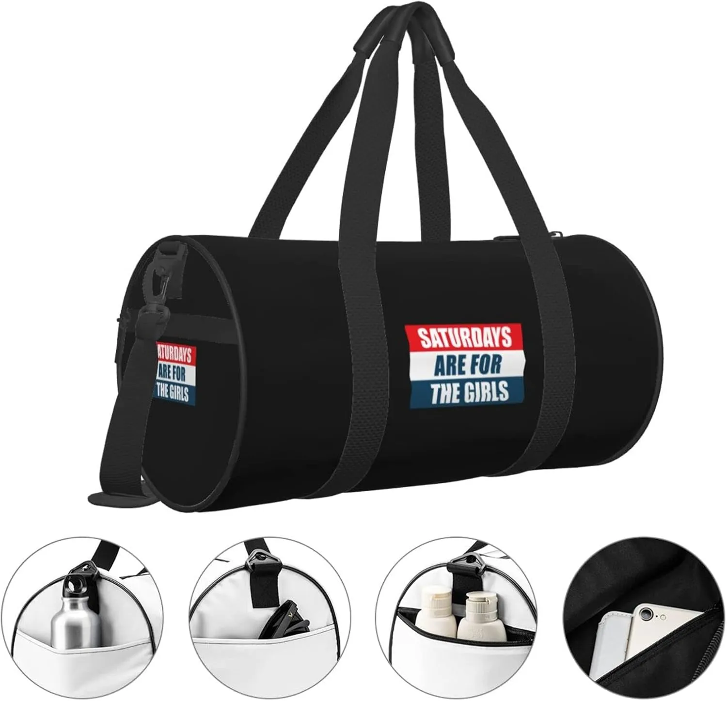 Saturdays Are For The Girls Travel Luggage Duffel Bag Sports Rolling Foldable Duffel Bag, Black