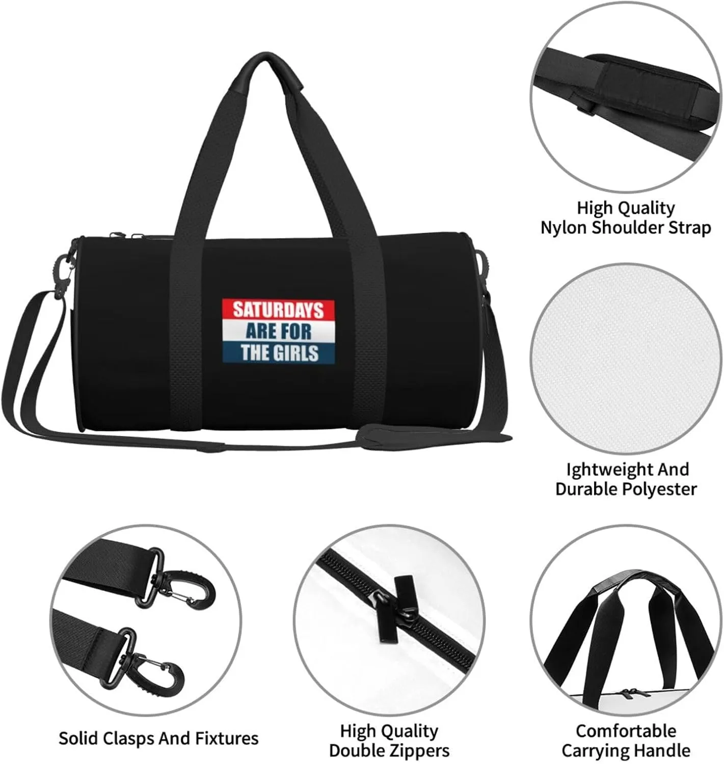 Saturdays Are For The Girls Travel Luggage Duffel Bag Sports Rolling Foldable Duffel Bag, Black