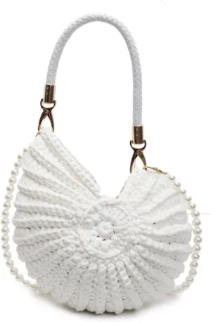 Seashell Bag Handwoven Beach Handbag Shell Purse for Wome Summer Crossbody Satchel with Pearl Strap